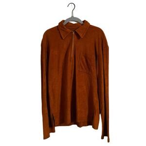 Vintage 70s‎ Chenille Orange Collared Quarter Zip Shirt